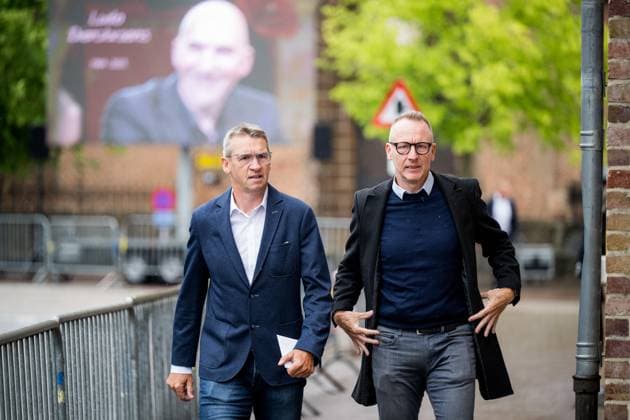 Geert De Vlieger arrives for the funeral ceremony of former Belgian cyclist Ludo Dierckxsens (60), in Westerlo, on Saturday 07 June 2025. Dierckxsens died during the 1000km charity bike ride of Kom op tegen Kanker on 29 May 2025. He was a professional cyclist between 1992 and 2005 and was best known for winning the 11th stage of the 1999 Tour de France. JASPERxJACOBS  x0821718436stx