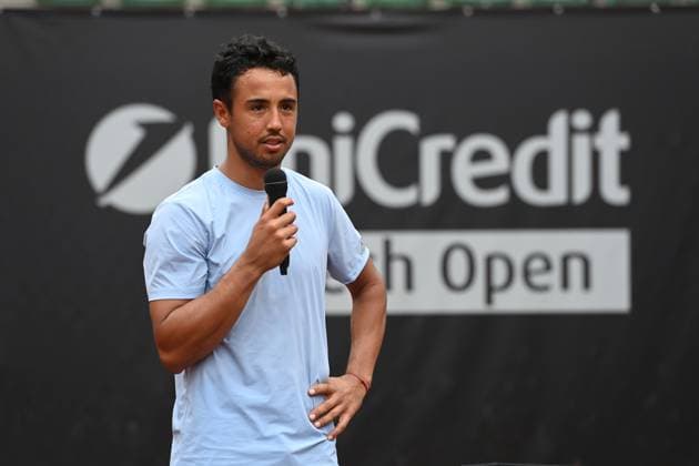 Hugo Dellien of Bolivia, winner of the final match against Tseng Chun-Hsin of Taiwan, speaks at the UniCredit Czech Open, ATP, Tennis Herren Challenger tour in Prostejov, Czech Republic, June 7, 2025. (CTKxPhoto LudekxPerina) CTKPhotoP2025060702742  CTKPhotoP2025060702742
