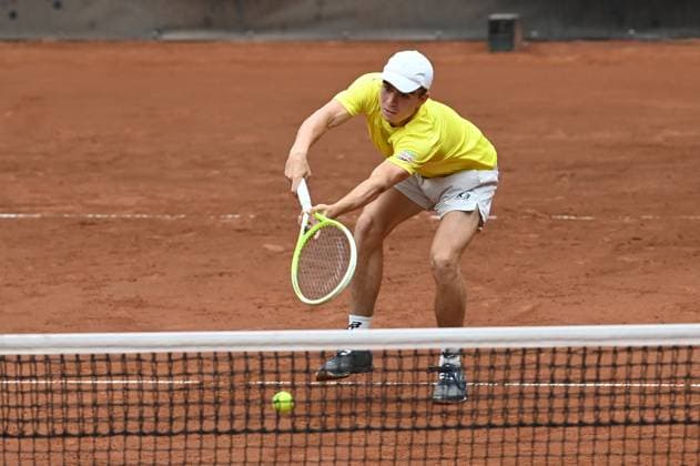 Dalibor Svrcina of Czech Republic plays during the final double match Lukas Pokorny of Slovakia and Dalibor Svrcina of Czech Republic vs Patrik Rikl and Petr Nouza of Czech Republic at the UniCredit Czech Open, ATP, Tennis Herren Challenger tour in Prostejov, Czech Republic, June 7, 2025. (CTKxPhoto LudekxPerina) CTKPhotoP2025060702950  CTKPhotoP2025060702950
