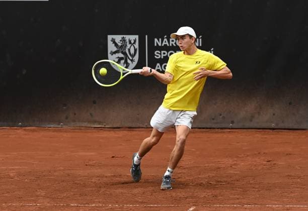 Dalibor Svrcina of Czech Republic plays during the final double match Lukas Pokorny of Slovakia and Dalibor Svrcina of Czech Republic vs Patrik Rikl and Petr Nouza of Czech Republic at the UniCredit Czech Open, ATP, Tennis Herren Challenger tour in Prostejov, Czech Republic, June 7, 2025. (CTKxPhoto LudekxPerina) CTKPhotoP2025060702990  CTKPhotoP2025060702990