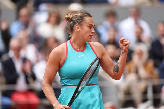 (250607) -- PARIS, June 7, 2025 -- Aryna Sabalenka celebrates scoring during the women s singles final match between Aryna Sabalenka of Belarus and Coco Gauff of the United States at the French Open tennis tournament at Roland Garros, Paris, France, June 7, 2025. ) (SP)FRANCE-PARIS-TENNIS-FRENCH OPEN-WOMEN S SINGLES-FINAL LixJing 