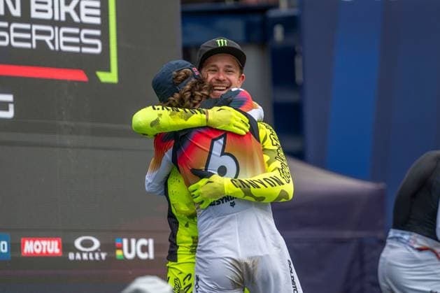 MOUNTAINBIKE - UCI MTB World Series LEOGANG,AUSTRIA,07.JUN.25 - CYCLING, MOUNTAIN BIKE - UCI Mountainbike World Cup, downhill. Image shows Jackson Goldstone (CAN) and Troy Brosnan (AUS).  GEPAxpictures xWolfgangxKofler
