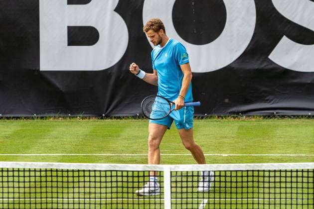 Yannick Hanfmann laesst seinen Emotionen freien Lauf nach dem Punktgewinn, Max Wiskandt vs. Yannick Hanfmann, Tennis, ATP, Tennis Herren Turnier, Boss-Open, Court No. 1, Qualifikation, 07.06.2025, Max Wiskandt vs. Yannick Hanfmann, Tennis, ATP-Turnier, Boss-Open, Court No. 1, Qualifikation, 07.06.2025, Stuttgart Copyright: xEibner-Pressefoto EdwardxCheungx EP_ECG