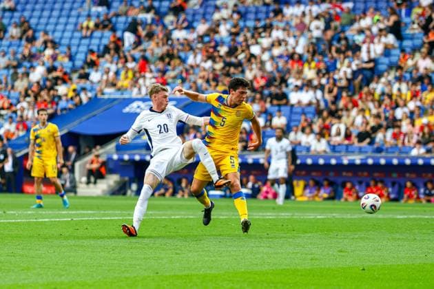 Andorra v England 2026 FIFA World Cup, WM, Weltmeisterschaft, Fussball Qualifier 07 06 2025. Group K Cole Palmer (20) of England shoots towards the goal during the 2026 FIFA World Cup Qualifier match between Andorra and England at RCDE Stadium, Barcelona, Spain on 7 June 2025. Editorial use only , Copyright: xNigelxKeenex PSI-22232-0019
