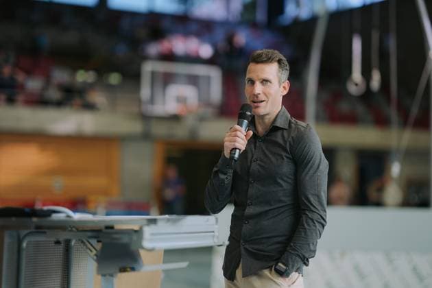 Helge Liebrich (TV Schwaebisch Gmuend-Wetzgau) als Hallensprecher, TV Schwaebisch Gmuend-Wetzgau vs. TuS Vinnhorst, Turnen, 1. Bundesliga, 3. Wettkampftag, Saison 2025, 07.06.2025, TV Schwaebisch Gmuend-Wetzgau vs. TuS Vinnhorst, Turnen, 1. Bundesliga, 3. Wettkampftag, Saison 2025, 07.06.2025 Schwaebisch Gmünd