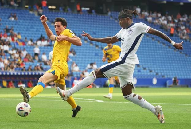 Andorra v England - European Qualifiers Group K - FIFA World Cup, WM, Weltmeisterschaft, Fussball 2026 Noni Madueke and Max Llovera play during the match between the national teams of Andorra and England, corresponding to Matchday 3 A of Group K of the World Cup Qualifying, at the RCDE Stadium in Barcelona, Spain, on June 7, 2025. Barcelona Barcelona Spain  Copyright: xUrbanandsportx originalFilename:urbanandsport-andorrav250607_npnQ8.jpg