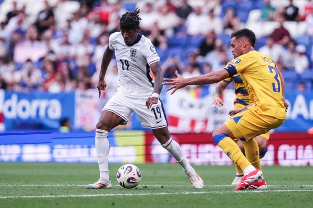 June 7, 2025, Cornella, Barcelona, SPAIN: Noni Madueke of England in action during the UEFA European Qualifiers Grp K MD3, match between Andorra and England at RCDE Stadium on June 07, 2025 in Cornella, Barcelona, Spain. Cornella SPAIN - ZUMAa181 20250607_zaa_a181_191 Copyright: xJavierxBorregox
