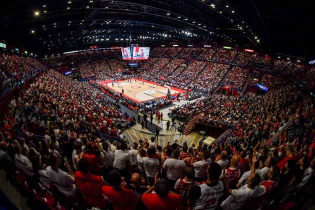 Palazzo, Palazzetto, Arena, Panoramica, EA7 Emporio Armani Olimpia Milano - Dolomiti Energia Trentino Trento LBA Legabasket Serie A Unipol 2024 2025 - Playoff - Semifinale - Gara 4 Milano, 07 06 2025 Foto ClaudioDegaspari Ciamillo-Castoria Milano Unipol Forum Lombardia Italy  Copyright: xClaudioxDegasparix