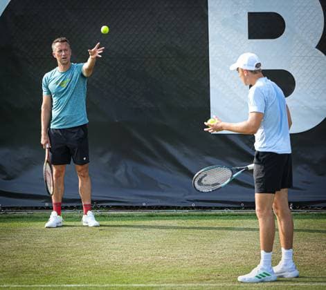07.06.2025, ATP, Tennis Herren Tour, Boss Open Weissenhof Stuttgart , Tennis, , im Bild: Trainer Philipp Kohlschreiber (GER) und Justin Engel (GER)