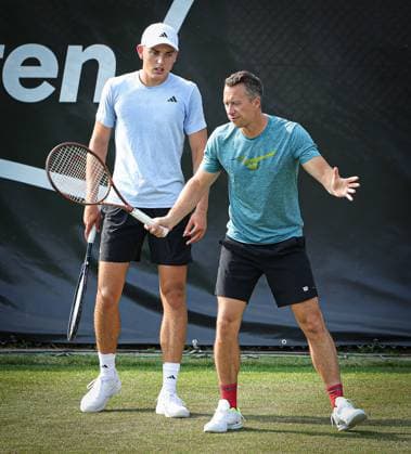 07.06.2025, ATP, Tennis Herren Tour, Boss Open Weissenhof Stuttgart , Tennis, , im Bild: Justin Engel (GER) und Trainer Philipp Kohlschreiber (GER)
