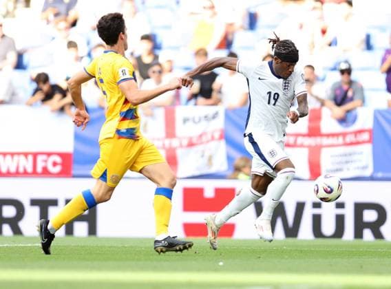 June 7, 2025, Sabadell, Barcelona, Spain: Barcelona Spain 07.06.2025 Max Llovera (Andorra) and Noni Madueke (England) battle for the ball during the European Qualifiers between Andorra and England at RCDE Stadium on 07 June 2025 in Barcelona. Sabadell Spain - ZUMAu50_ 20250607_zsp_u50_082 Copyright: xXavixUrgelesx