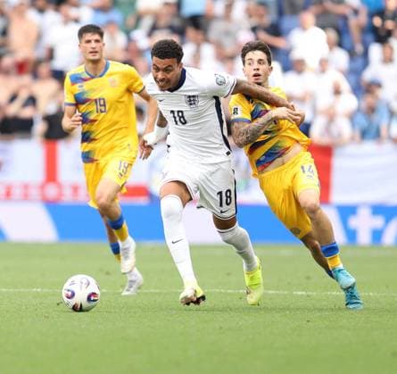 June 7, 2025, Sabadell, Barcelona, Spain: Barcelona Spain 07.06.2025 Aron Rodrigo (Andorra) and Morgan Rogers ( England) battle for the ball during the European Qualifiers between Andorra and England at RCDE Stadium on 07 June 2025 in Barcelona. Sabadell Spain - ZUMAu50_ 20250607_zsp_u50_058 Copyright: xXavixUrgelesx