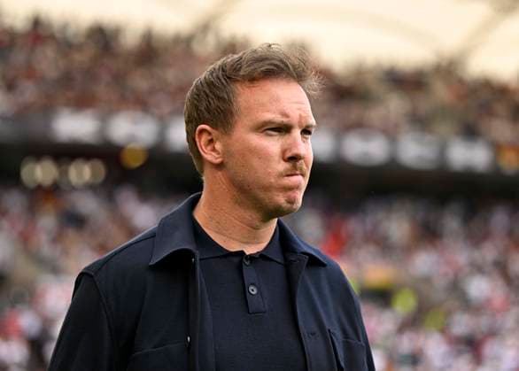 08.06.2025, Fussball UEFA Nations League 2024 25, Spiel um Platz 3, Deutschland - Frankreich, in der MHP-Arena Stuttgart, Trainer Julian Nagelsmann (Deutschland) nachdenklich, *** 08 06 2025, Football UEFA Nations League 2024 25, Match for 3rd place, Germany France, in the MHP Arena Stuttgart, Coach Julian Nagelsmann Germany pensive,