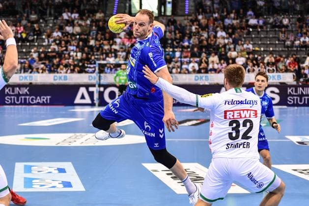 TVB Stuttgart - SC DHfK Leipzig; Stuttgart, 08.06.2025 Lenny Rubin (Stuttgart 44) gegen Franz Semper (Leipzig 32) ; Stuttgart, 08.06.2025 - 34. Spieltag der Handball-Bundesliga, TVB Stuttgart - SC DHfK Leipzig, Porsche-Arena, Stuttgart. Copyright: xBEAUTIFULxSPORTS Märklx