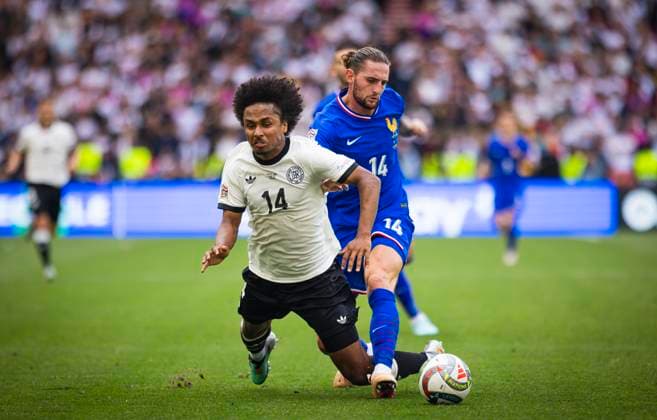 Stuttgart, Germany. 08th Jun 2025. Karim Adeyemi (DFB) Adrien Rabiot (FRA) Germany - France Deutschland - Frankreich 08.06.2025