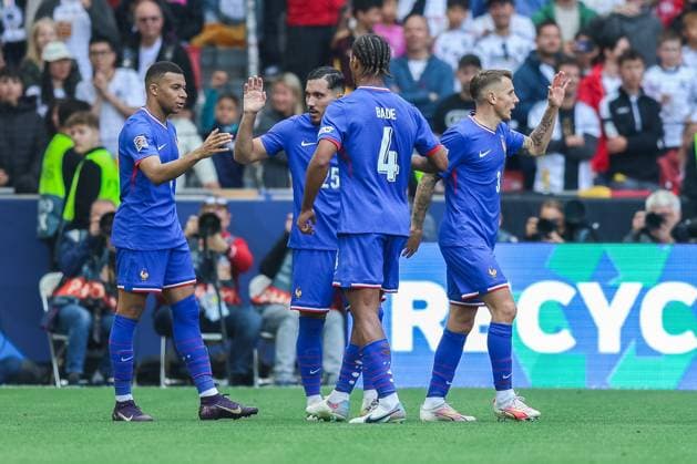 UEFA Nations League Finals 2025 Germany Spiel um Platz 3 Deutschland - Frankreich am 08.06.2025 in der Stuttgart Arena in Stuttgart Torjubel zum 0:1 durch Kylian Mbappe ( Frankreich )