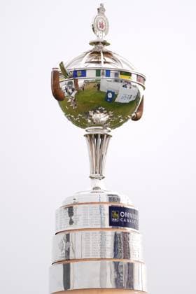 RBC Canadian Open 2025 - Final Round CALEDON, CANADA - JUNE 8 : The Canadian Open trophy is displayed at the first tee during the final round of the RBC Canadian Open 2025 at TPC Toronto at Osprey Valley in Caledon, Ontario, Canada on June 8, 2025. Mert Alper Dervis Anadolu Ontario Canada. Editorial use only. Please get in touch for any other usage.  Copyright: x2025xAnadoluxMertxAlperxDervisx