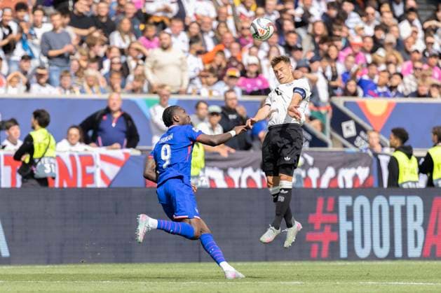 Stuttgart, Germany, June 08st 2025: Joshua Kimmich (6 GER) heads the ball during the UEFA Nations League 3rd Place between Germany and France at Stuttgart Arena in Stuttgart, Germany. Philipp Kresnik (Philipp Kresnik SPP) Copyright: xPhilippxKresnikx xSPPx spp-en-PhKrSp-1KRE0462