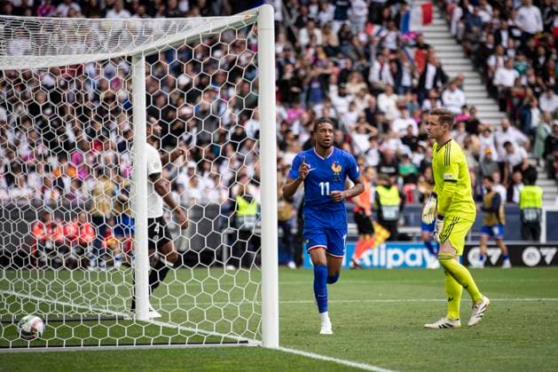 FOOTBALL : The UEFA Nations League third place play-off football match between Germany and France in Stuttgart, southwestern Germany on June 8, 2025. Joie des joueurs de France apres le but de Michael Olise 11  Copyright: xElyxandroxCEGARRAx