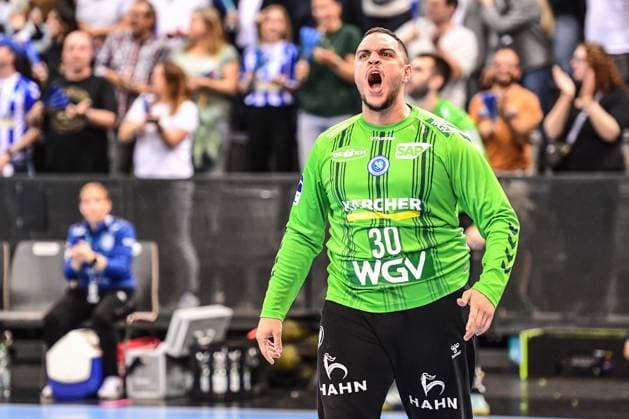 TVB Stuttgart - SC DHfK Leipzig; Stuttgart, 08.06.2025 Samir Bellahcene (Stuttgart 30) nach Parade ; Stuttgart, 08.06.2025 - 34. Spieltag der Handball-Bundesliga, TVB Stuttgart - SC DHfK Leipzig, Porsche-Arena, Stuttgart. Copyright: xBEAUTIFULxSPORTS Märklx