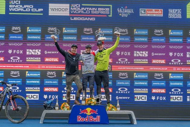 MOUNTAINBIKE - UCI MTB World Series LEOGANG,AUSTRIA,08.JUN.25 - CYCLING, MOUNTAIN BIKE - UCI Mountainbike World Cup, Enduro. Image shows Jack Moir (AUS), Jesse Melamed (CAN) and Slawomir Lukasik (POL).  GEPAxpictures xWolfgangxKofler