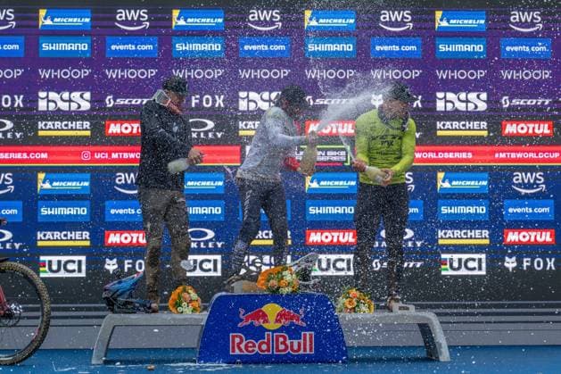 MOUNTAINBIKE - UCI MTB World Series LEOGANG,AUSTRIA,08.JUN.25 - CYCLING, MOUNTAIN BIKE - UCI Mountainbike World Cup, Enduro. Image shows Jack Moir (AUS), Jesse Melamed (CAN) and Slawomir Lukasik (POL).  GEPAxpictures xWolfgangxKofler