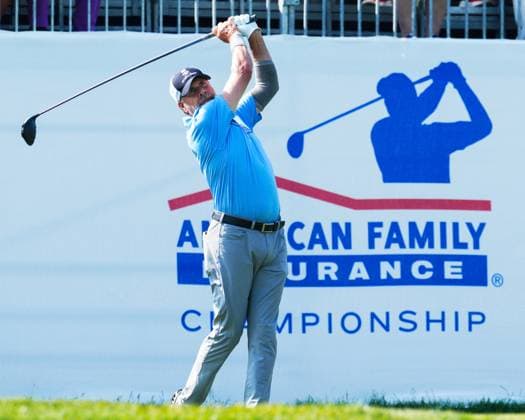 June 8, 2025, Madison, Wisconsin, USA: DOUG BARRON of the United States tees off on the first hole during the final round of the 2025 American Family Insurance Championship at TPC Wisconsin in Madison, Wis. Madison USA - ZUMAb262 20250608_znp_b262_007 Copyright: xJeffxM.xBrownx