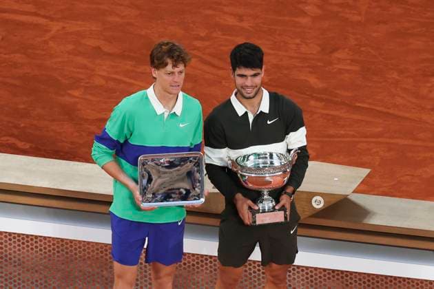 TENNIS : Roland Garros 2025 - Internationaux de France - 08 06 2025 Jannik Sinner (ITA) Vs Carlos Alcaraz (ESP) ParisFrance  Copyright: xMichtofx