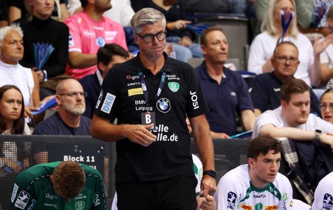 BAU 08.06.2025 Stuttgart Handball TVB Stuttgart vs SC DHFK Leipzig, Trainer Runar Sigtryggsson (Leipzig)