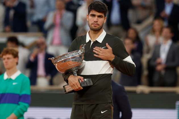 June 8, 2025, Paris, Paris, France: Carlos Alcaraz (ESP) during the trophy ceremony of the tennis Grand Slam of Roland Garros 2025 menÃ¢â‚¬â ¢s final match between Jannik Sinner (ITA) and Carlos Alcaraz (ESP) at Philippe Chatrier central court in Roland Garros Stadium - on June 08 2025.Paris - France Paris France - ZUMAb253 20250608_zsp_b253_165 Copyright: xLoicxBaratouxx