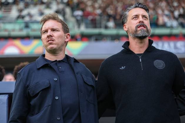 Sport Themen der Woche KW23 Sport Bilder des Tages UEFA Nations League Spiel um Platz 3 - 24 25 - Deutschland - Frankreich am 08.06.2025 in der MHP Arena in Stuttgart Trainer Coach Julian Nagelsmann (Deutschland) und Co Trainer Sandro Wagner (Deutschland) *** UEFA Nations League match for 3rd place 24 25 Germany France on 08 06 2025 at the MHP Arena in Stuttgart Coach Julian Nagelsmann Germany and Co-Coach Sandro Wagner Germany MH