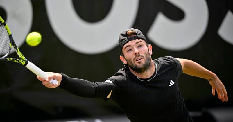 Jacob Fearnley GBR Aktion Tennis Herren BOSS Open ATP, Tennis Herren 500 Stuttgart 2025 Weissenhof BOSS Open ATP 500 Stuttgart 2025