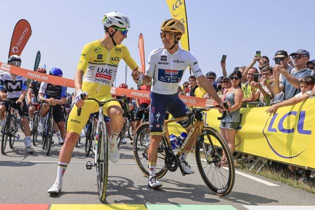 CICLISMO - Ciclismo Su Strada - Criterium du Dauphine 2025 - Stage 2 Tadej Pogacar, UAE Team Emirates - XRG, EVENEPOEL Remco Soudal Quick-Step, during the Criterium du Dauphine, Premilhat, Issoire - 06 09 2025 - Stage 2 - 204,6 km during Criterium du Dauphine 2025 - Stage 2, Street Cycling race in France, France, June 09 2025 France France  Copyright: xIPAxSport ABACAx