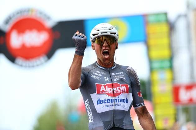 Sport Bilder des Tages Belgian Timo Kielich of Alpecin-Deceuninck celebrates after winning the Antwerp Port Epic men s elite one day cycling race, 182 km in and around Antwerp, second race (2 8) in the Lotto Belgium Cup, Monday 09 June 2025. DAVIDxPINTENS  x126529016x