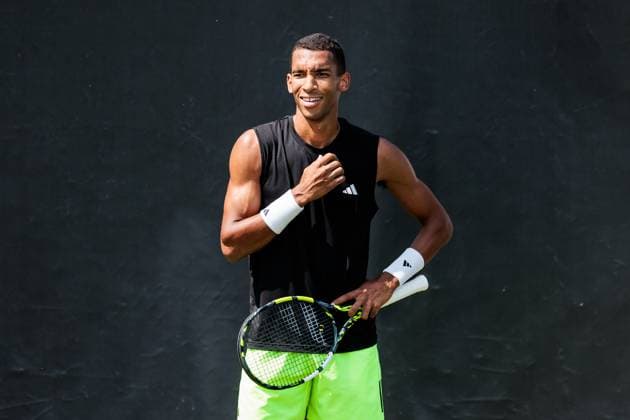 BOSS OPEN ATP250; 09.06.2025 Felix Auger-Aliassime (CAN) trainiert, im Training, lächelt BOSS OPEN ATP250; Stuttgart, Tennisclub Weissenhof am 09.06.2025 Copyright: xBEAUTIFULxSPORTS Wunderlx