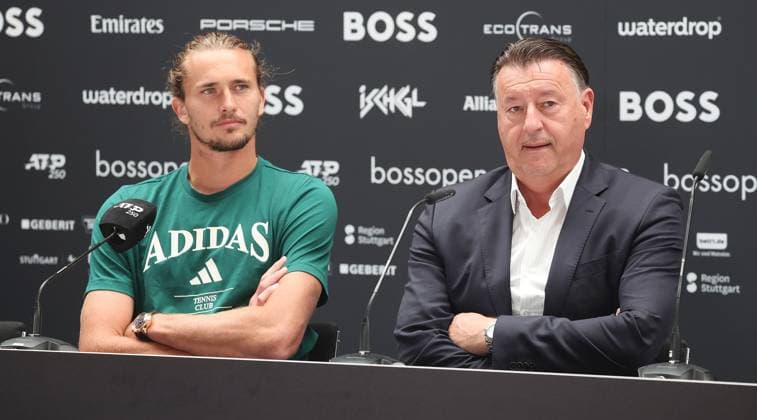 BAU Stuttgart Tennis , BOSS Open , von links: Alexander Zverev Edwin Weindorfer