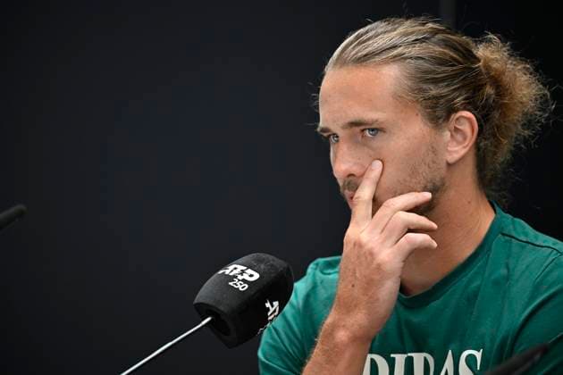 PK Pressekonferenz Alexander Zverev (GER) nachdenklich Tennis Herren BOSS Open ATP, Tennis Herren 250 Stuttgart 2025 Weissenhof BOSS Open ATP 250 Stuttgart 2025