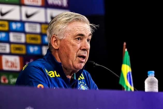 Brazil press conference, PK, Pressekonferenz Carlo Ancelotti, the Brazil coach, holds a press conference before the Brazilian national team, Nationalteam training session at the Neo Quimica Arena in Sao Paulo, Brazil, on September 6, 2025. The team prepares to face Paraguay in the 2026 World Cup qualifiers. Sao Paulo Sao Paulo Brasil  Copyright: xThenews2x originalFilename:thenews2-brazilia250609_npQLf.jpg
