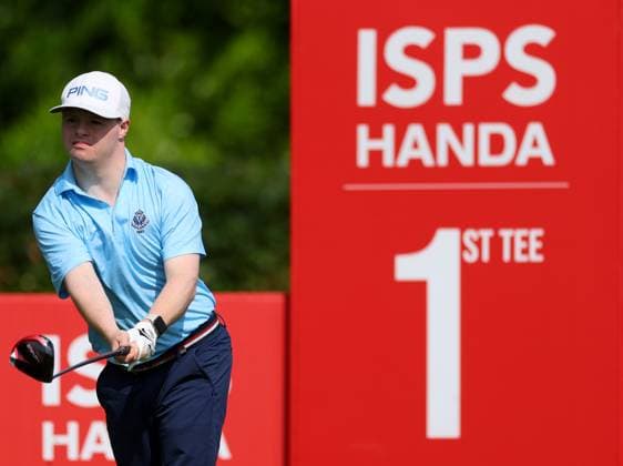 REPRO FREE *PRESS RELEASE NO REPRODUCTION FEE* EDITORIAL USE ONLY Golf Ireland ISPS Handa Irish G4D Open, Roganstown, Dublin 10 6 2025 Conor Dunne takes his tee on the 1st hole Conor Dunne takes his tee on the 1st hole 10 6 2025  Copyright: x INPHO JamesxCrombiex JCR17718