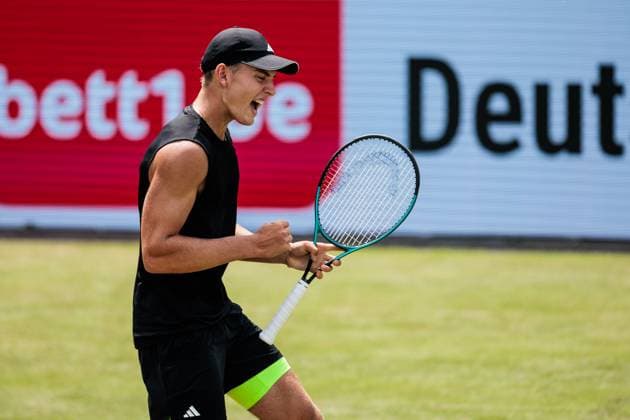 BOSS OPEN ATP250; 10.06.2025 Justin Engel (GER) jubelt im Match gegen James Duckworth (AUS) BOSS OPEN ATP250; Stuttgart, Tennisclub Weissenhof am 10.06.2025 Copyright: xBEAUTIFULxSPORTS Wunderlx