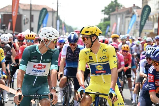 10-06-2025 Criterium Du Dauphine Libere; Tappa 03 Brioude - Charantonnay; 2025, Lidl - Trek; 2025, Alpecin - Deceuninck; Milan, Jonathan; Van Der Poel, Mathieu; Brioude; 