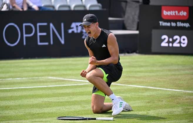 Justin Engel GER Jubel, Freude, Emotion, emotional, jubelt, Glueck, gluecklich, nach Matchgewinn Gestik Geste Tennis Herren BOSS Open ATP, Tennis Herren 250 Stuttgart 2025 Weissenhof BOSS Open ATP 250 Stuttgart 2025