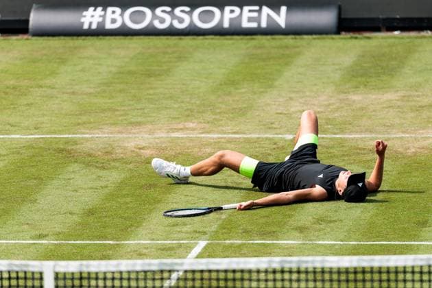 BOSS OPEN ATP250; 10.06.2025 Justin Engel (GER) lässt sich nach dem Sieg im Match gegen James Duckworth (AUS) jubelnd auf den Boden fallen BOSS OPEN ATP250; Stuttgart, Tennisclub Weissenhof am 10.06.2025 Copyright: xBEAUTIFULxSPORTS Wunderlx