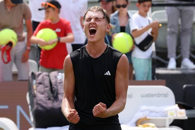 BAU Stuttgart Tennis , BOSS Open, Justin Engel (GER) jubelt über seinen Sieg