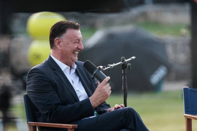 BOSS OPEN ATP250; 10.06.2025 Edwin Weindorfer (Turnierdirektor BOSS Open) lachend während der Live-Aufnahme des Boris Becker & Andrea Petrovic Podcasts BOSS OPEN ATP250; Stuttgart, Tennisclub Weissenhof am 10.06.2025 Copyright: xBEAUTIFULxSPORTS Wunderlx