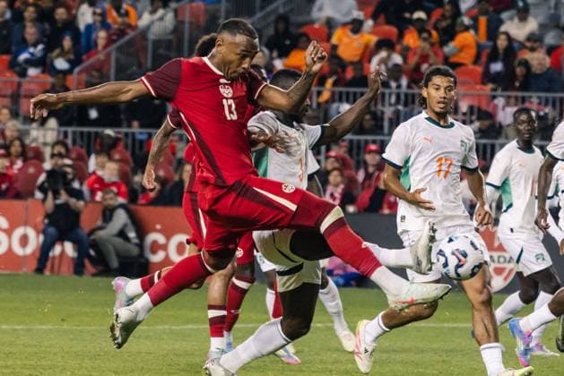 Toronto, Ontario, Canada, Jun 10th 2025 Derek Cornelius (13 Canada) in action during the Canadian Shield International Friendly, Länderspiel, Nationalmannschaft game between Canada and Ivory Coast at BMO Field in Toronto, Canada (EDITORIAL USAGE ONLY). (Curtis Wong SPP) Copyright: xCurtisxWongx xSPPx spp-en-CuWoSp-2025-06-10 Canada v Ivory Coast-59