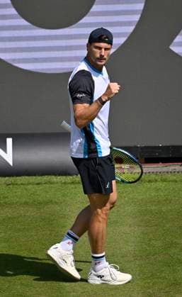 Marton Fucsovics (HUN) Jubel, Freude, Emotion, emotional, jubelt, Glueck, gluecklich, Tennis Herren BOSS Open ATP, Tennis Herren 250 Stuttgart 2025 Weissenhof BOSS Open ATP 250 Stuttgart 2025