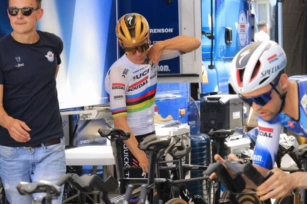 Remco Evenepoel, Soudal Quick-Step, during the warm, during the Criterium du Dauphine 2025, Cycling event, Stage 4, Individual Time Trial, Charmes-sur-Rhone > Saint-Peray (17,4 Km) on 11 June 2025 in Saint-Peray, France - during Criterium du Dauphine 2025 - Stage 4, Street Cycling race in France, France, June 11 2025 Copyright: xStefanoxCavasino IPAxSportx xipa-agency.netx xx IPA_58916655 IPA_Agency_IPA58916655