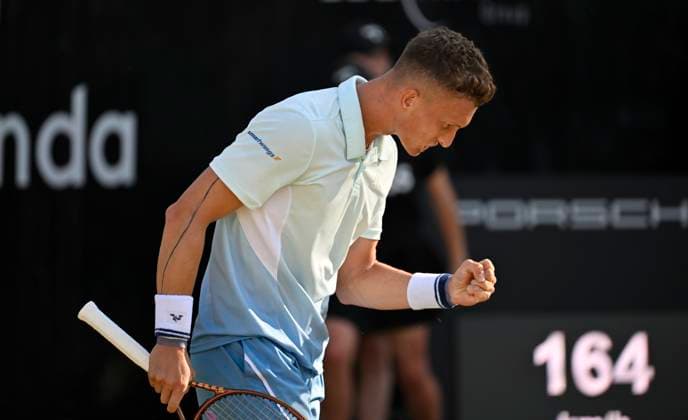 Jiri Lehecka (CZE) Jubel, Freude, Emotion, emotional, jubelt, Glueck, gluecklich, Tennis Herren BOSS Open ATP, Tennis Herren 250 Stuttgart 2025 Weissenhof BOSS Open ATP 250 Stuttgart 2025