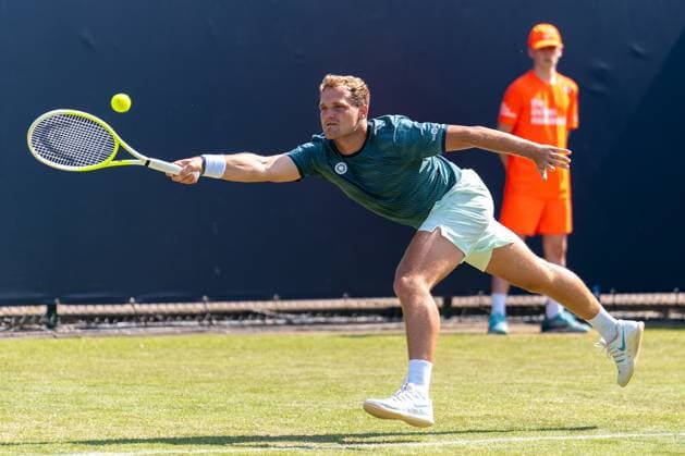 2025-06-11 2025 Libema Open Grass Court Championships ROSMALEN, NETHERLANDS - JUNE 11: Bart Stevens of the Netherlands in action during Day Three of 2025 Libema Open Grass Court Championships at Autotron on June 11, 2025 in Rosmalen, Netherlands. (Photo by Joris Verwijst BSR Agency) Rosmalen Netherlands Content not available for redistribution in The Netherlands directly or indirectly through any third parties. Copyright: xBSRxAgencyx